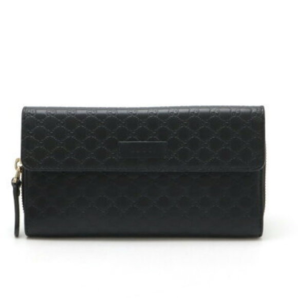 Gucci Handbags - Gucci Micro Guccissima Tri Long Wallet Zip Black Leather